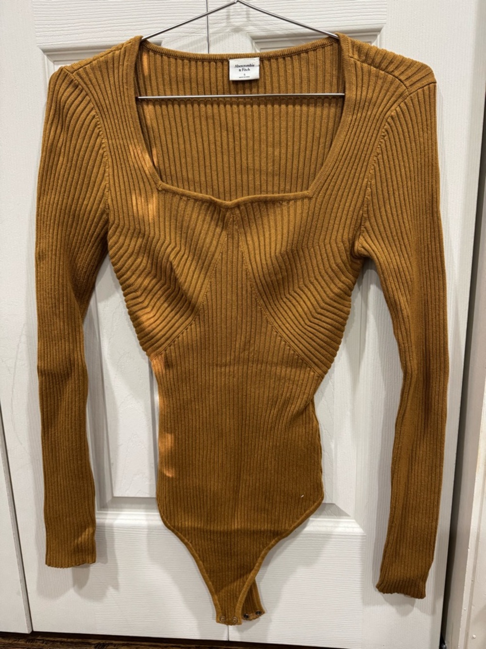 Abercrombie & Fitch Ribbed Long-Sleeve Bodysuit — Mustard Brown